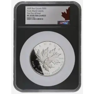 2025 5 oz Canada RCM Triple Maple Leaves .9999 Silver Coin NGC PF70 Ultra Cameo FDOI Black Core