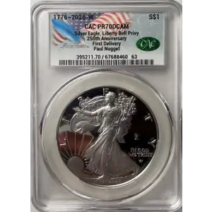 2026 American Silver Eagle Proof Liberty Bell Privy CACG PR70 First Delivery - Founders Label Paul Nugget signed