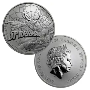 2017 1oz Tuvalu Marvel Series Spider Man .999 Silver Coin