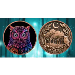 5oz Mystic Night Owl Colorized .999 Copper Round in Capsule