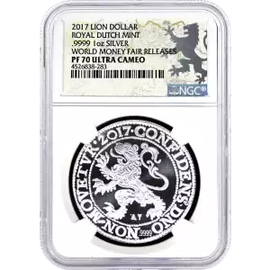 2017 1oz Netherlands .999 Silver Lion Dollar NGC PF70 Ultra Cameo World Fair of Money Releases (3)