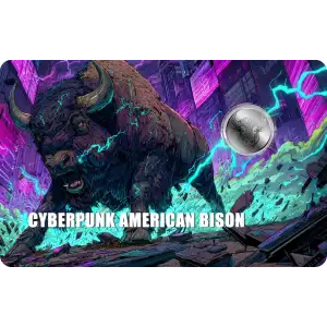 2026 1/1000th oz Liberia Cyberpunk Bison .999 Platinum Coin in Card