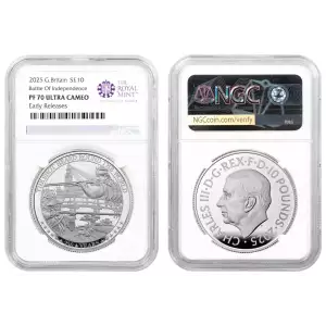 2025 2oz Great Britain Royal Mint Battle of Independence Silver Coin NGC PF70UC Early Releases