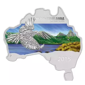 2015 1oz Australia Perth Mint WEDGE-TAILED EAGLE Australian Map Shaped .999 Silver Coin