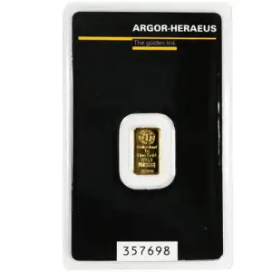 1g Argor-Heraeus .9999 Gold Bar in Assay