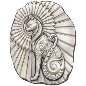 5oz Argentia Egyptian Cat .9999 Silver Antiqued Art Bar