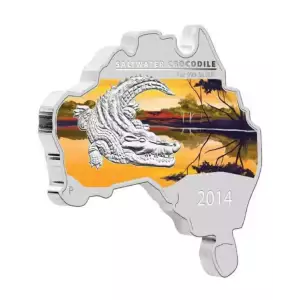 2014 1oz Australia Perth Mint SALTWATER CROCODILE Australian Map Shaped .999 Silver Coin