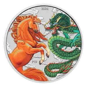 2026 1oz Australia Perth Mint Chinese Myths and Legends - Dragon and Horse - Fire & Earth.9999 Silver BU Coin (2)