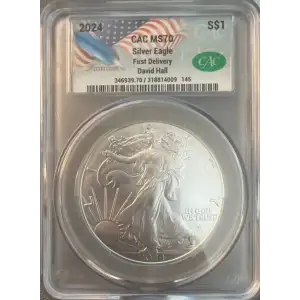 2024 1oz American Silver Eagle CACG MS70 First Delivery - David Hall Founder's Label
