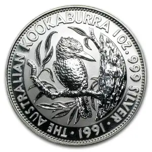 1991 1oz Australian Perth Mint Kookaburra .999 Silver