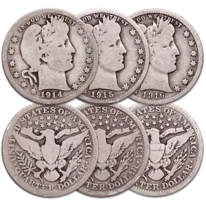 US 90% Silver Coinage - Pre 1965 - Barber Quarters